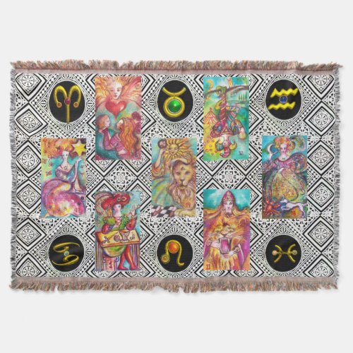 TAROTS AND ZODIAC BIRTHDAY SIGNS Tarot Astrology Throw Blanket