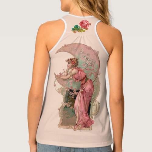 TAROTS  LADY OF THE MOON FLOWERS AND PINK ROSES  TANK TOP