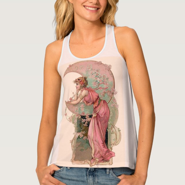TAROTS / LADY OF THE MOON, FLOWERS AND PINK ROSES TANK TOP (Front)