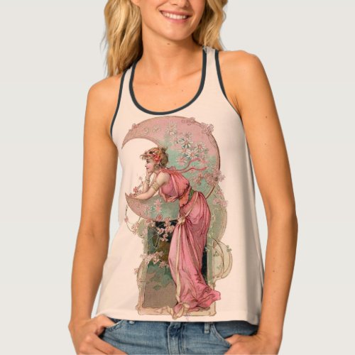 TAROTS  LADY OF THE MOON FLOWERS AND PINK ROSES  TANK TOP