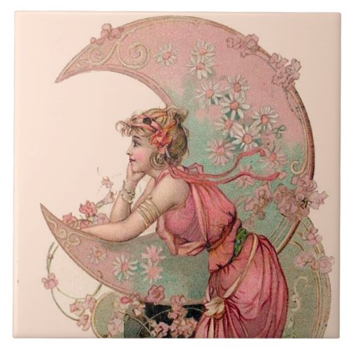 TAROTS LADY OF THE MOON FLOWERS IN PINK CERAMIC TILE