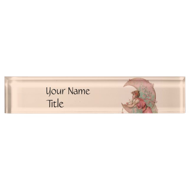 TAROTS/ LADY OF THE MOON,FLOWERS IN PINK DESK NAME PLATE (Front)