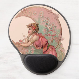 TAROTS/ LADY OF THE MOON,FLOWERS IN PINK GEL MOUSE PAD