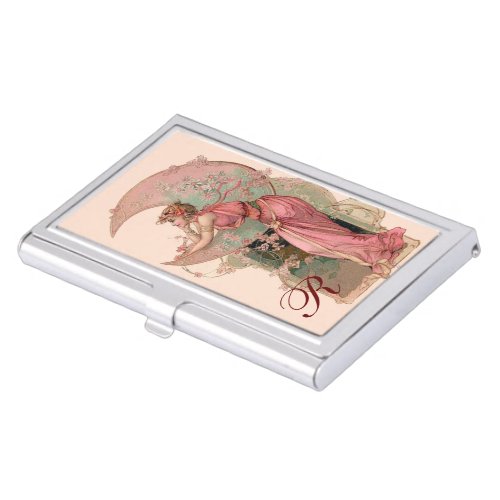 TAROTSLADY OF THE MOON FLOWERS IN PINK MONOGRAM BUSINESS CARD CASE