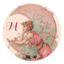 TAROTS/ LADY OF THE MOON,FLOWERS IN PINK MONOGRAM CLASSIC ROUND STICKER