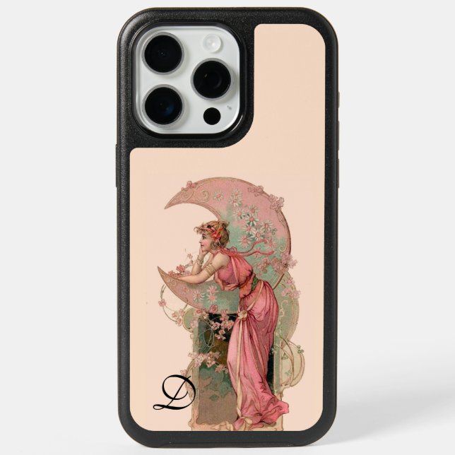 TAROTS/ LADY OF THE MOON,FLOWERS IN PINK MONOGRAM iPhone 15 PRO MAX CASE (Back)
