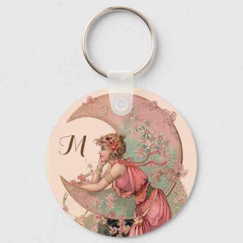 TAROTS LADY OF THE MOON FLOWERS IN PINK MONOGRAM KEYCHAIN