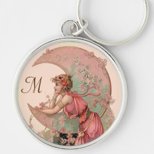 TAROTS/ LADY OF THE MOON ,FLOWERS IN PINK MONOGRAM KEYCHAIN