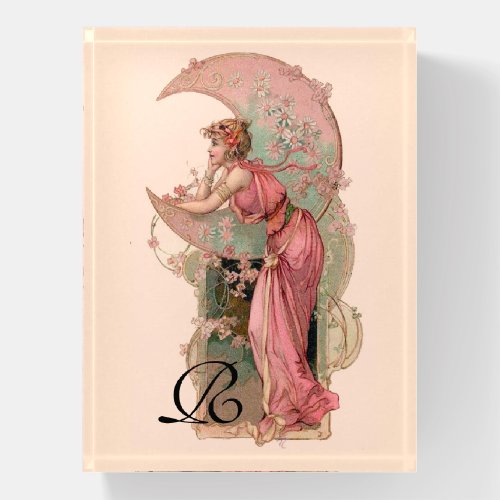 TAROTS LADY OF THE MOONFLOWERS IN PINK MONOGRAM  PAPERWEIGHT