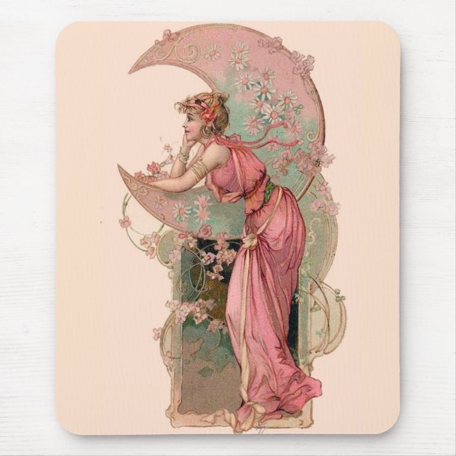 TAROTS/ LADY OF THE MOON,FLOWERS IN PINK MOUSE PAD (Front)