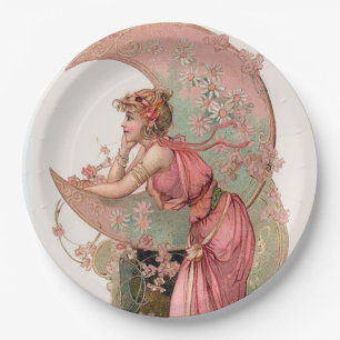 TAROTS/ LADY OF THE MOON, FLOWERS IN PINK  PAPER PLATES