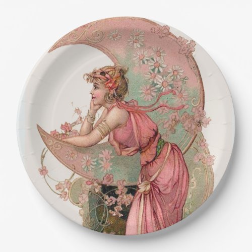 TAROTS LADY OF THE MOON FLOWERS IN PINK  PAPER PLATES