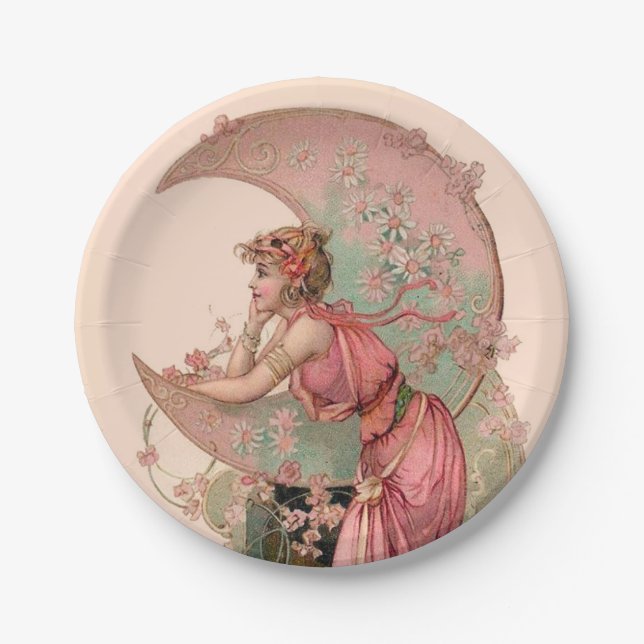 TAROTS/ LADY OF THE MOON, FLOWERS IN PINK PAPER PLATES (Front)