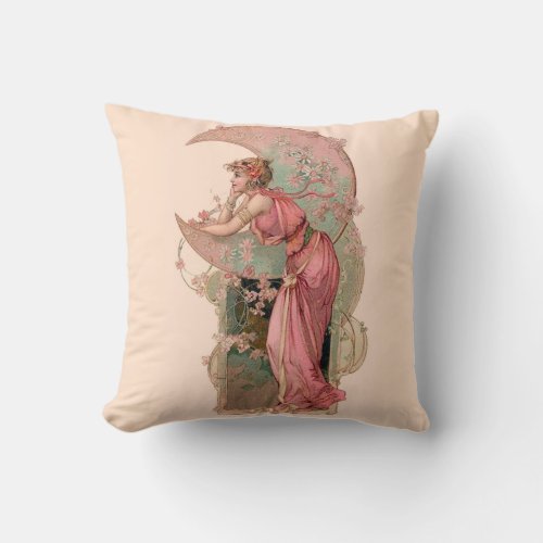 TAROTS LADY OF THE MOON FLOWERS IN PINK THROW PILLOW