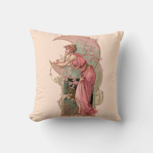 TAROTS/ LADY OF THE MOON, FLOWERS IN PINK THROW PILLOW (Front)