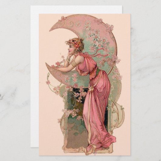 TAROTS/ LADY OF THE MOON WITH FLOWERS IN PINK (Front/Back)