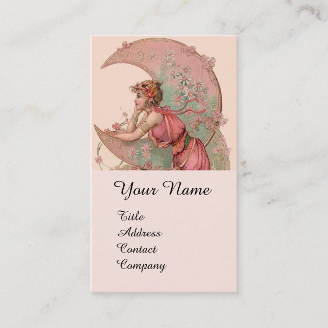 TAROTS / LADY OF THE MOON WITH FLOWERS IN PINK BUSINESS CARD (Front)