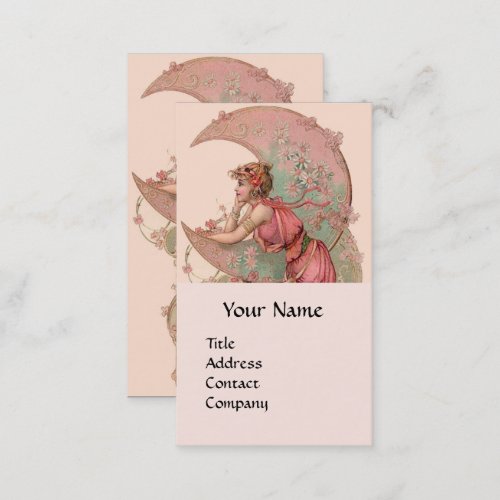 TAROTS  LADY OF THE MOON WITH FLOWERS IN PINK BUSINESS CARD