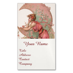 TAROTS / LADY OF THE MOON WITH FLOWERS IN PINK BUSINESS CARD MAGNET