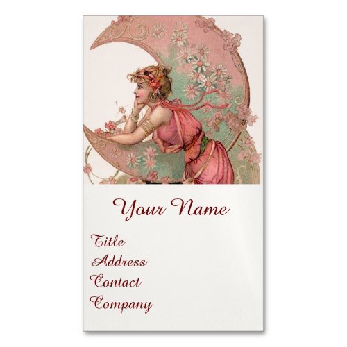 TAROTS  LADY OF THE MOON WITH FLOWERS IN PINK BUSINESS CARD MAGNET