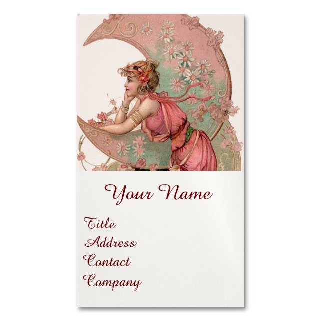 TAROTS / LADY OF THE MOON WITH FLOWERS IN PINK BUSINESS CARD MAGNET (Front Vertical)