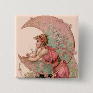 TAROTS / LADY OF THE MOON WITH FLOWERS IN PINK BUTTON