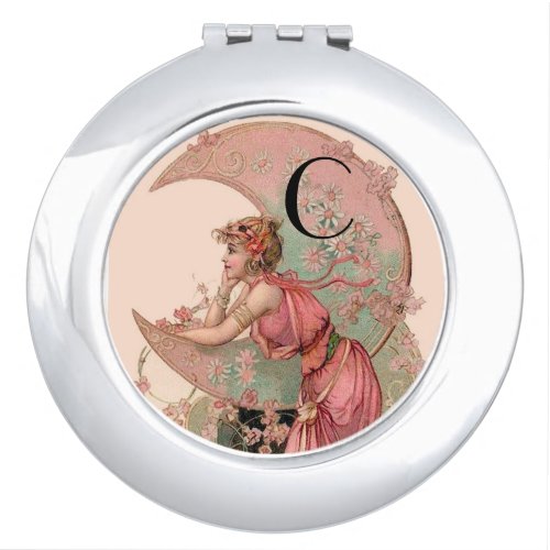 TAROTS  LADY OF THE MOON WITH FLOWERS IN PINK COMPACT MIRROR