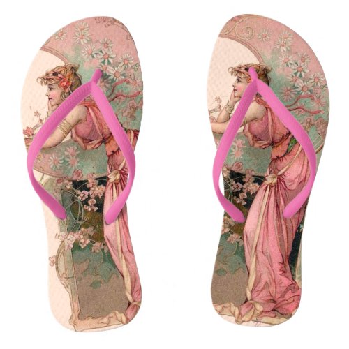 TAROTS  LADY OF THE MOON WITH FLOWERS IN PINK FLIP FLOPS