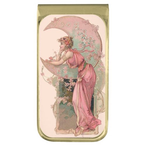 TAROTS  LADY OF THE MOON WITH FLOWERS IN PINK GOLD FINISH MONEY CLIP