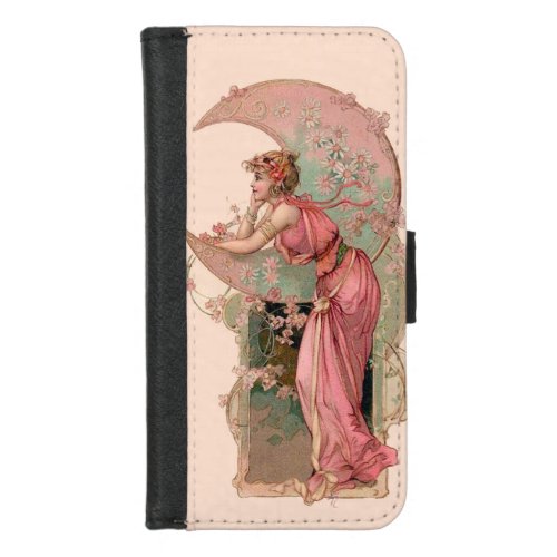 TAROTS  LADY OF THE MOON WITH FLOWERS IN PINK iPhone 87 WALLET CASE