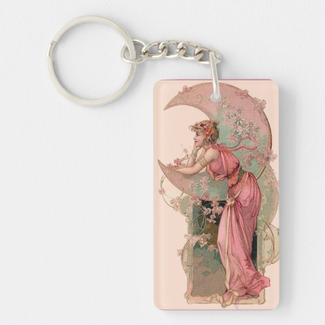TAROTS/ LADY OF THE MOON WITH FLOWERS IN PINK KEYCHAIN (Front)