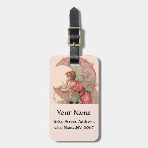 TAROTS  LADY OF THE MOON WITH FLOWERS IN PINK LUGGAGE TAG