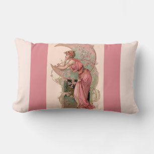 TAROTS / LADY OF THE MOON WITH FLOWERS IN PINK LUMBAR PILLOW
