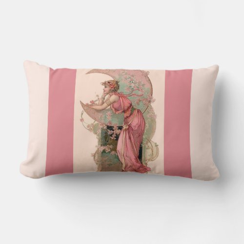 TAROTS  LADY OF THE MOON WITH FLOWERS IN PINK LUMBAR PILLOW