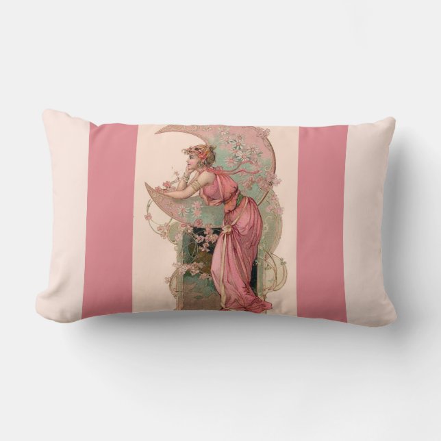 TAROTS / LADY OF THE MOON WITH FLOWERS IN PINK LUMBAR PILLOW (Front)