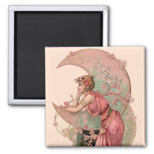 TAROTS  LADY OF THE MOON WITH FLOWERS IN PINK MAGNET