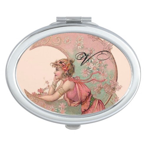 TAROTS  LADY OF THE MOON WITH FLOWERS IN PINK MAKEUP MIRROR