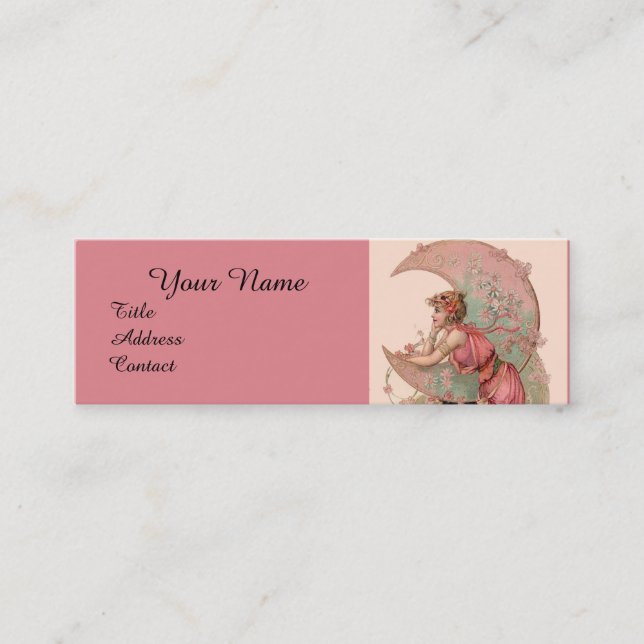 TAROTS / LADY OF THE MOON WITH FLOWERS IN PINK MINI BUSINESS CARD (Front)