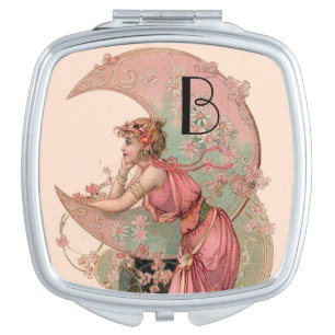 TAROTS / LADY OF THE MOON WITH FLOWERS IN PINK MIRROR FOR MAKEUP