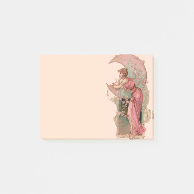 TAROTS/ LADY OF THE MOON WITH FLOWERS IN PINK POST-IT NOTES (Front)