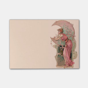 TAROTS/ LADY OF THE MOON WITH FLOWERS IN PINK POST-IT NOTES