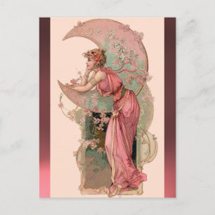 TAROTS / LADY OF THE MOON WITH FLOWERS IN PINK POSTCARD