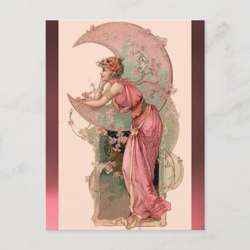 TAROTS  LADY OF THE MOON WITH FLOWERS IN PINK POSTCARD