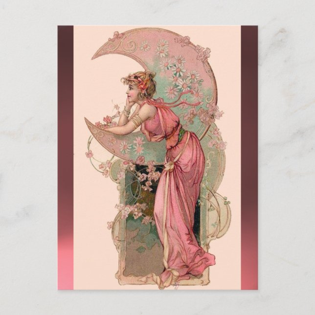 TAROTS / LADY OF THE MOON WITH FLOWERS IN PINK POSTCARD (Front)