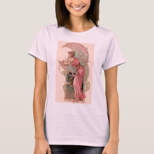 TAROTS  LADY OF THE MOON WITH FLOWERS IN PINK T_Shirt