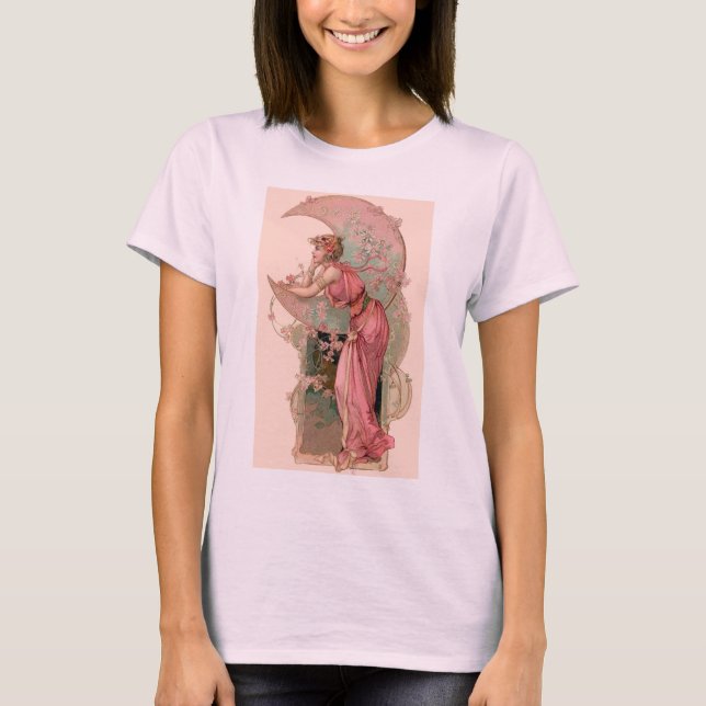 TAROTS / LADY OF THE MOON WITH FLOWERS IN PINK T-Shirt (Front)
