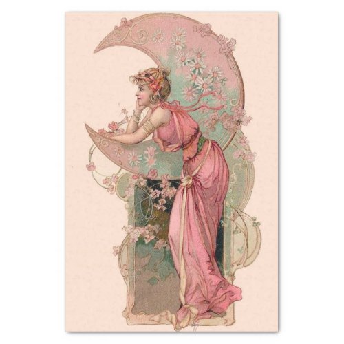 TAROTS LADY OF THE MOON WITH FLOWERS IN PINK TISSUE PAPER