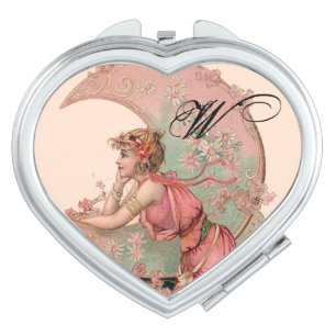 TAROTS / LADY OF THE MOON WITH FLOWERS IN PINK VANITY MIRROR