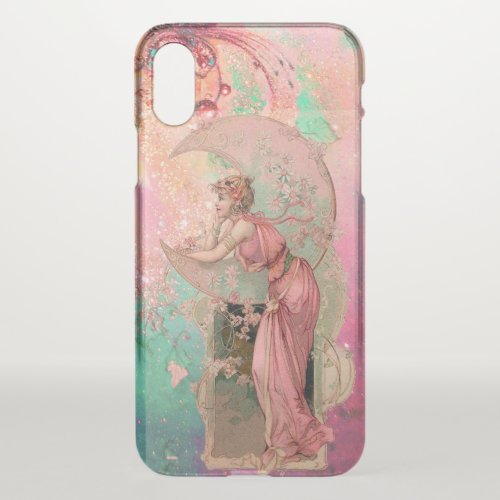 TAROTS LADY OF THE MOON WITH FLOWERS PINK FLORAL iPhone XS CASE