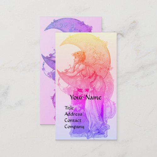 TAROTS  LADY OF THE MOON WITH FLOWERS PINK PURPLE BUSINESS CARD